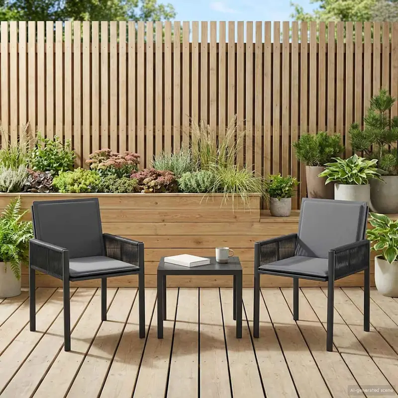Sillas de jardín 6 pcs Negro y Gris oscuro ratán sintético