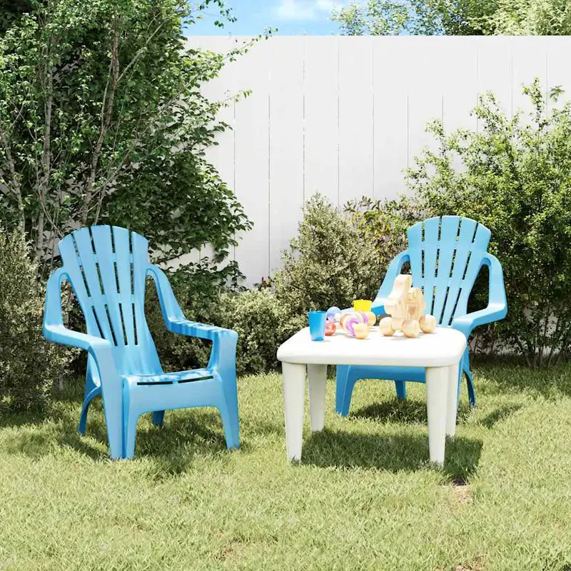 Sillas de jardín niños 2 uds aspecto madera PP azul 37x34x44 cm