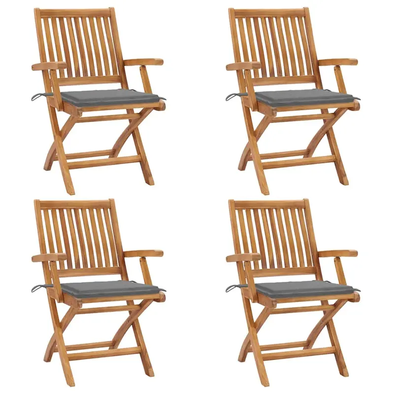 Sillas de jardín plegables 4 uds madera maciza teca con cojines