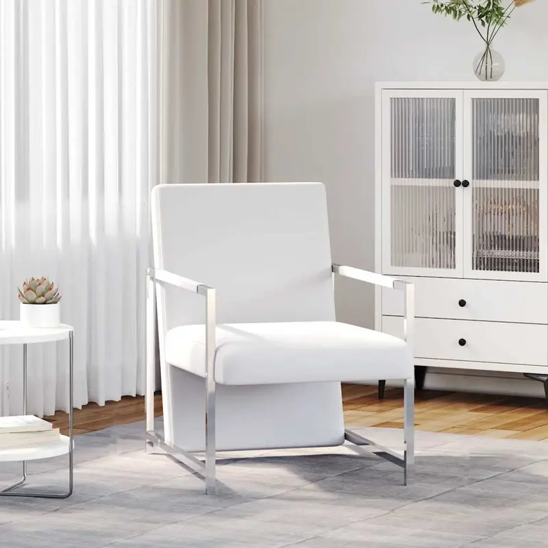 Sillón con patas cromadas cuero sintético blanco