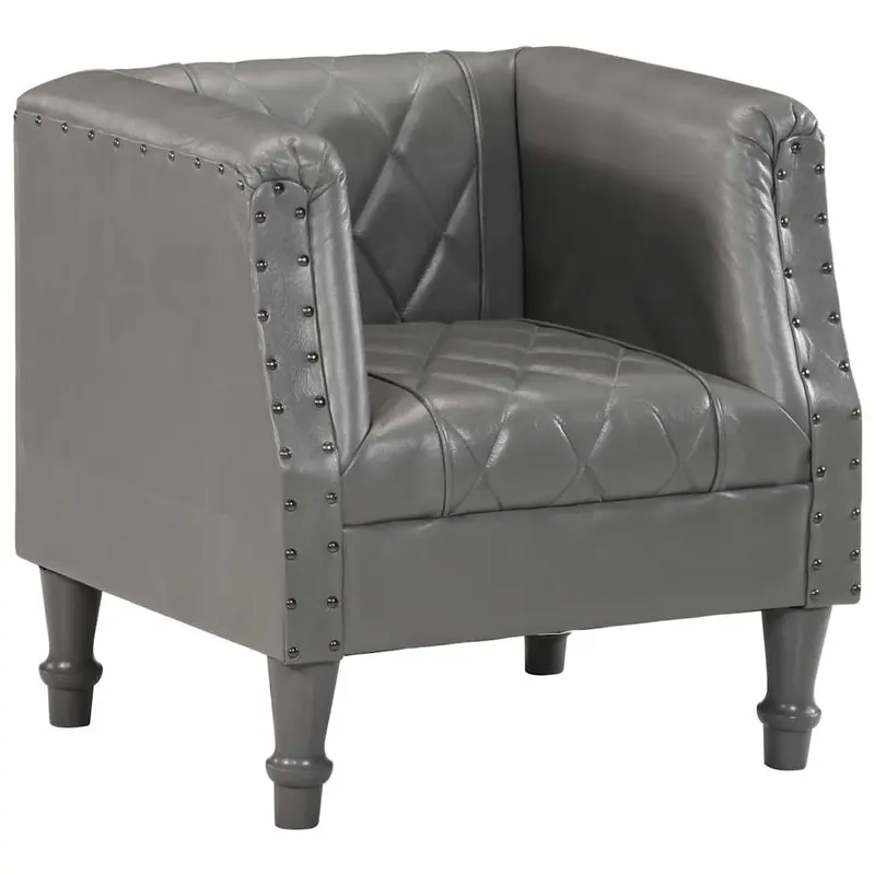Sillón de cuero de cabra auténtico gris