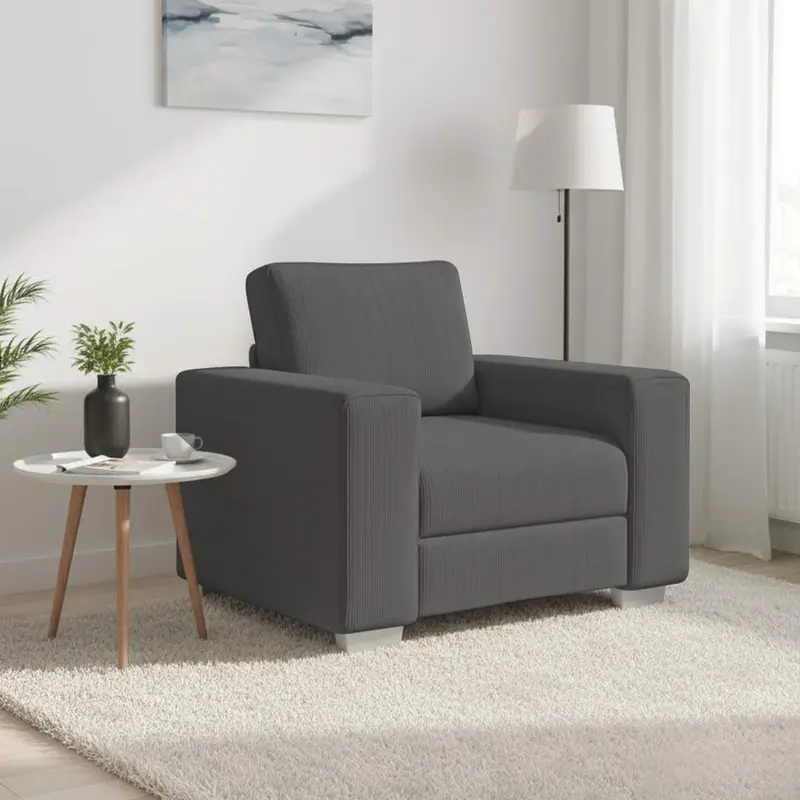 Sillón de tela de pana gris oscuro 100x77x82 cm
