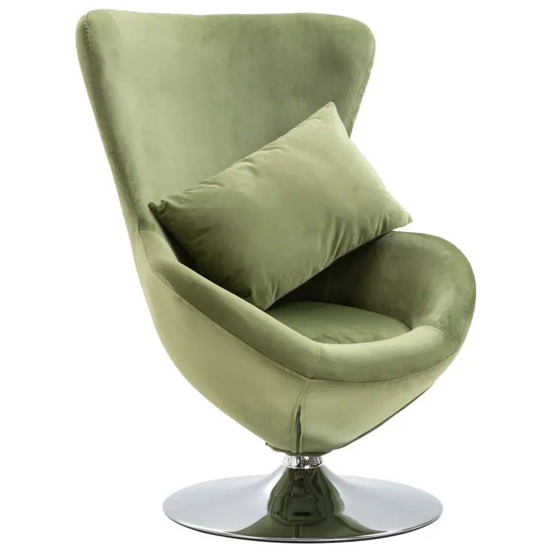 Sillón giratorio con forma de huevo con cojín de terciopelo verde claro