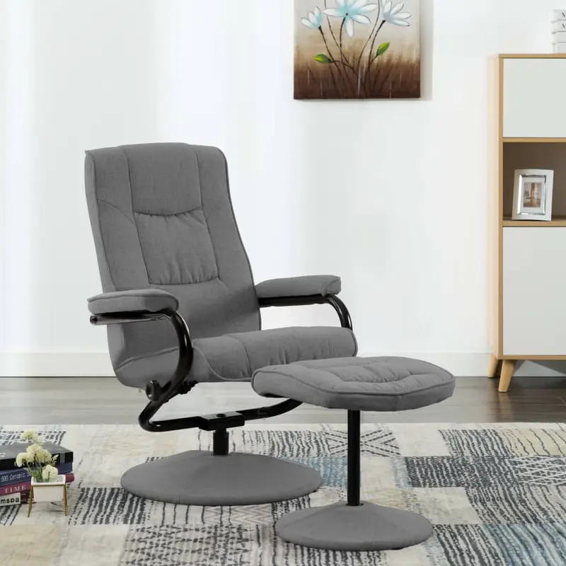 Sillón reclinable con reposapiés tela gris claro