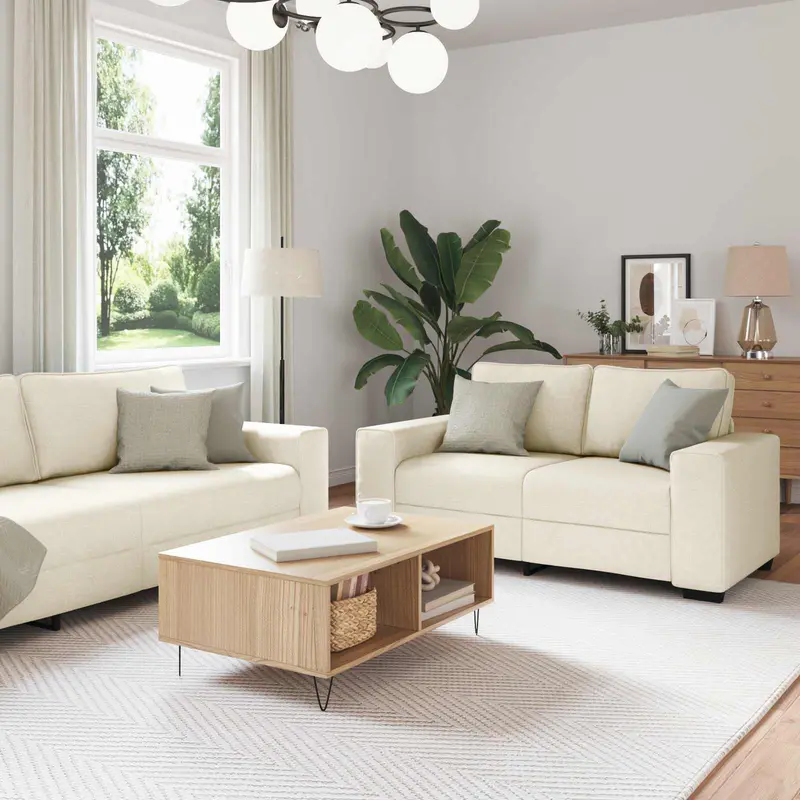 Sofá 2 pcs Beige 221 x 80 x 82 cm Tejido mezcla de lino