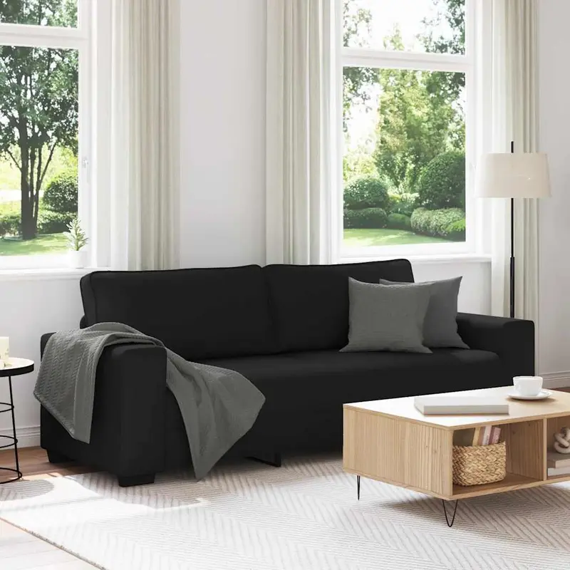 Sofá 3 plazas Tela Negro 220x77x82 cm