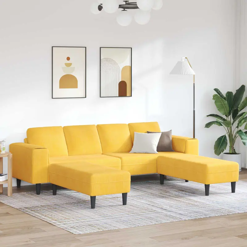 Sofá Amarillo Claro 250 x 188 x 76 cm Tela de Pana