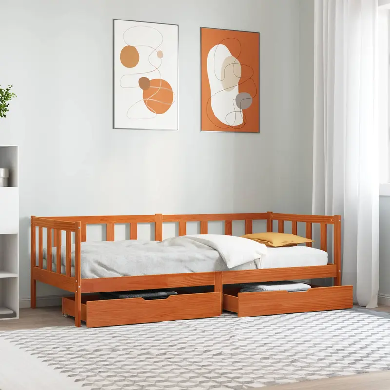 Sofá cama con cabecera 3 pcs Marrón cera Madera de Pino Macizo