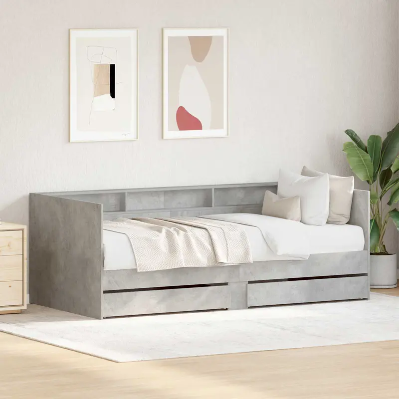 Sofá cama con cajón Gris 90 x 200 cm Madera de ingeniería