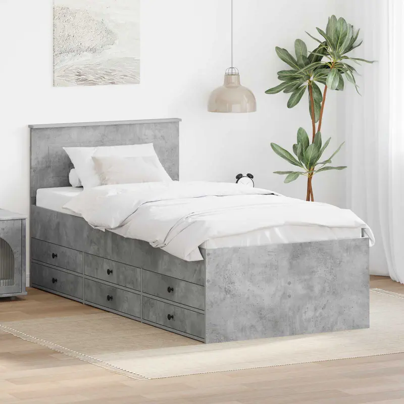 Sofá cama con cajón Manual Gris Concreto y Negro 100 x 200 cm