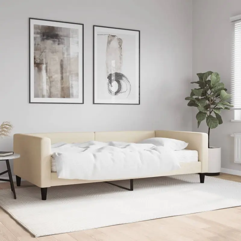 Sofá cama con colchón tela crema 100x200 cm