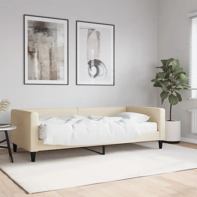 Sofá cama con colchón tela crema 90x200 cm