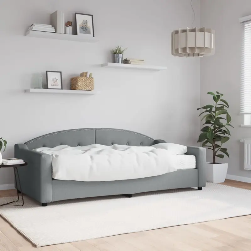 Sofá cama con colchón tela gris claro 90x190 cm