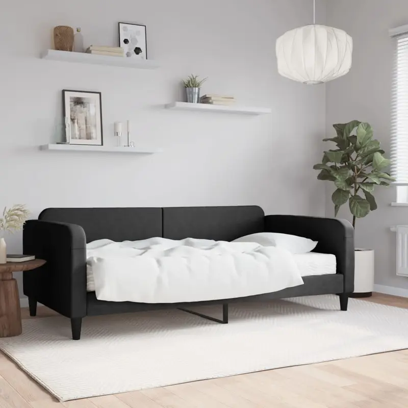 Sofá cama con colchón tela negro 100x200 cm