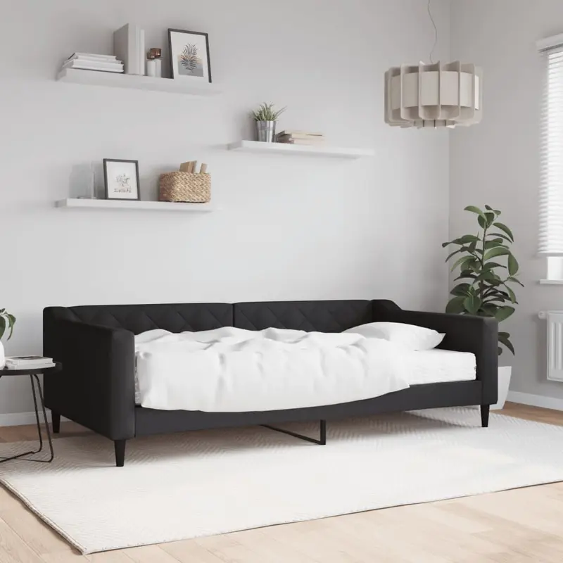Sofá cama con colchón tela negro 100x200 cm