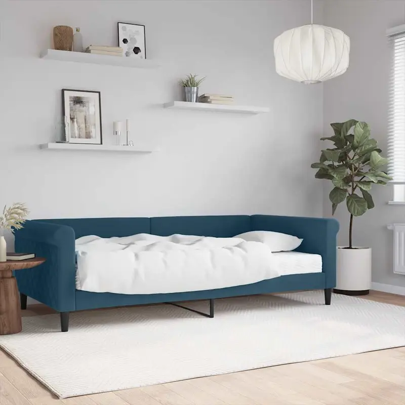 Sofá cama con colchón terciopelo azul 100x200 cm