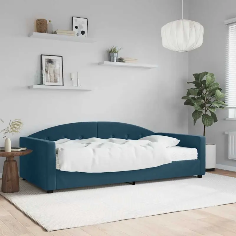 Sofá cama con colchón terciopelo azul 100x200 cm