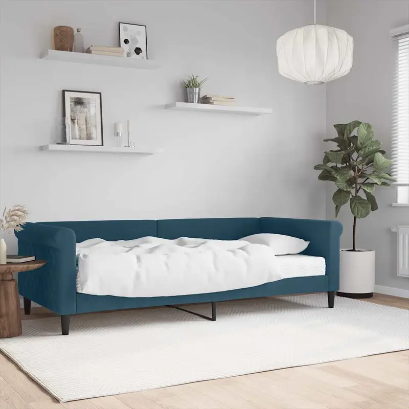 Sofá cama con colchón terciopelo azul 90x200 cm
