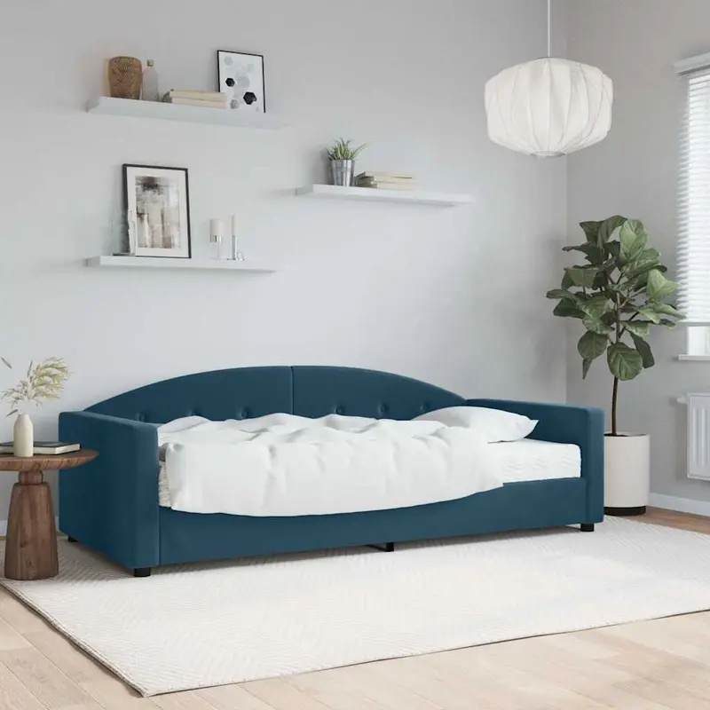 Sofá cama con colchón terciopelo azul 90x200 cm
