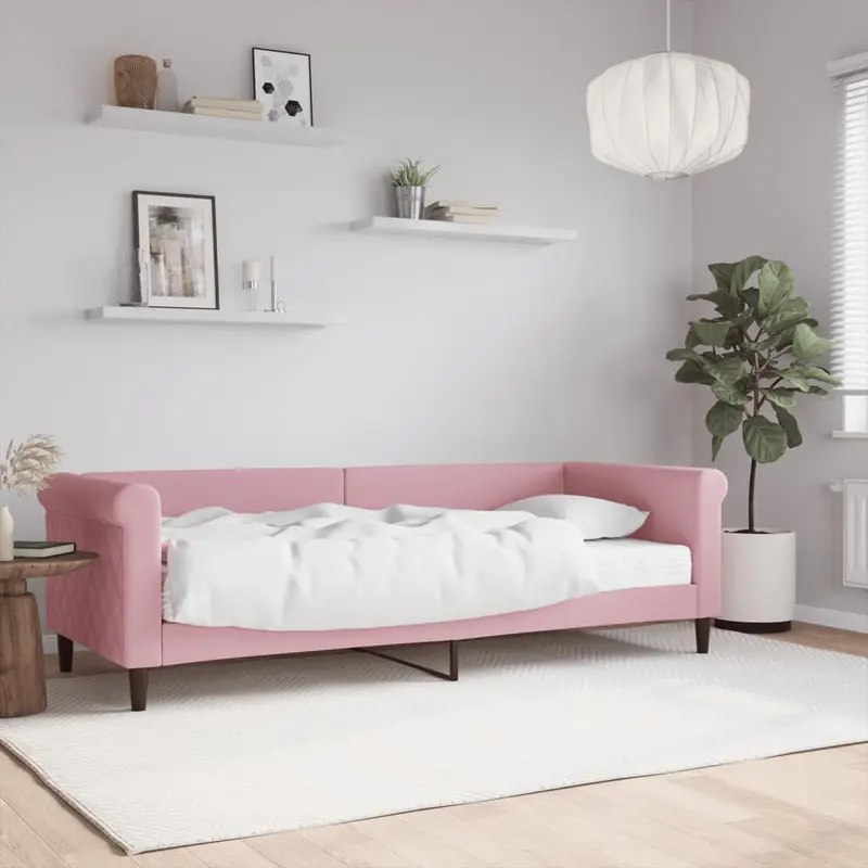 Sofá cama con colchón terciopelo rosa 80x200 cm
