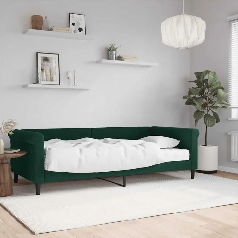 Sofá cama con colchón terciopelo verde oscuro 90x200 cm