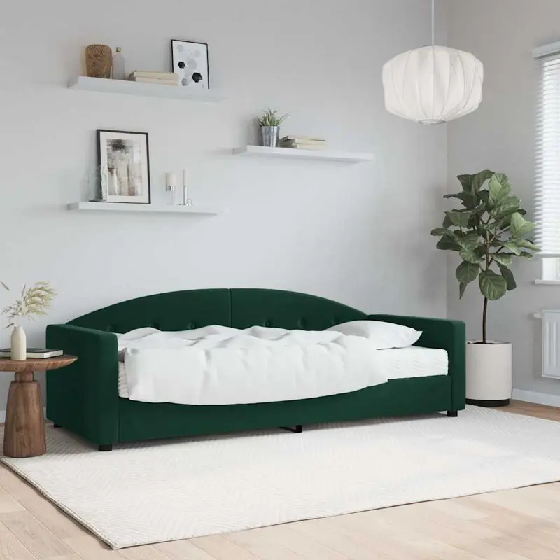 Sofá cama con colchón terciopelo verde oscuro 90x200 cm
