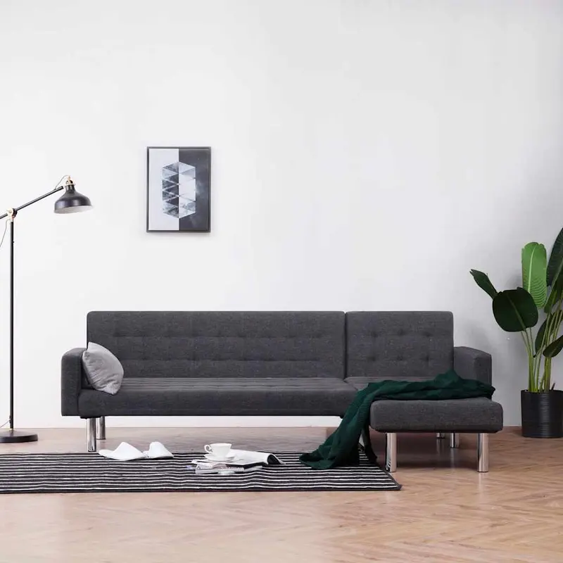 Sofá cama en forma de L Gris oscuro Poliéster