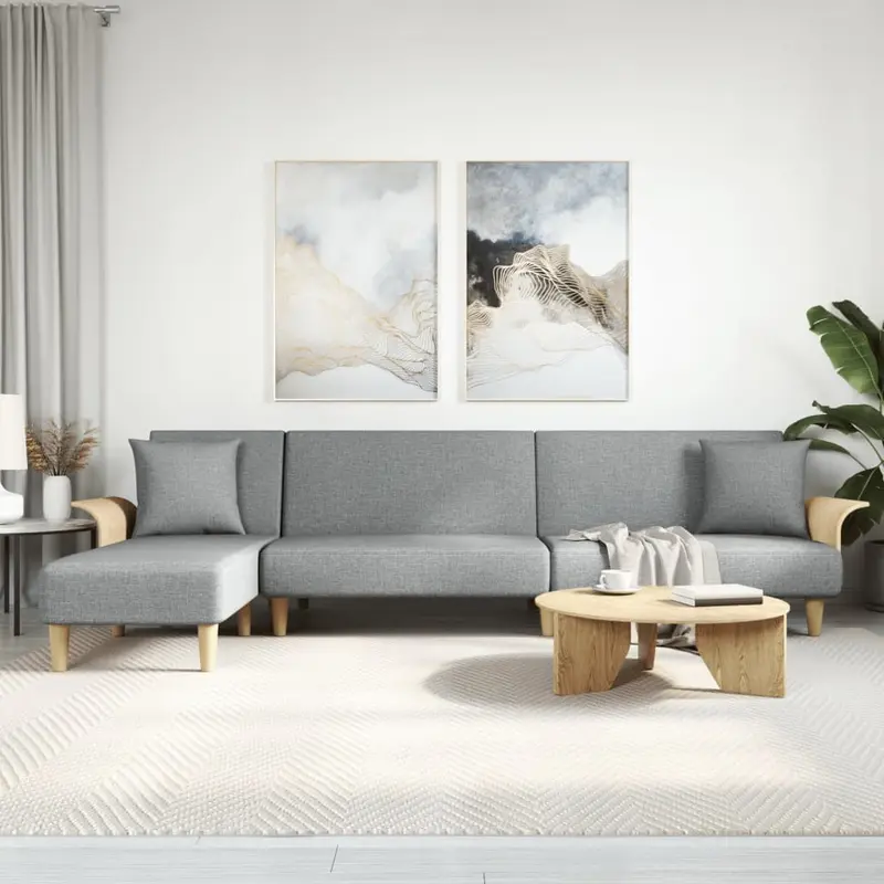 Sofá cama en forma de L tela gris claro 279x140x70 cm