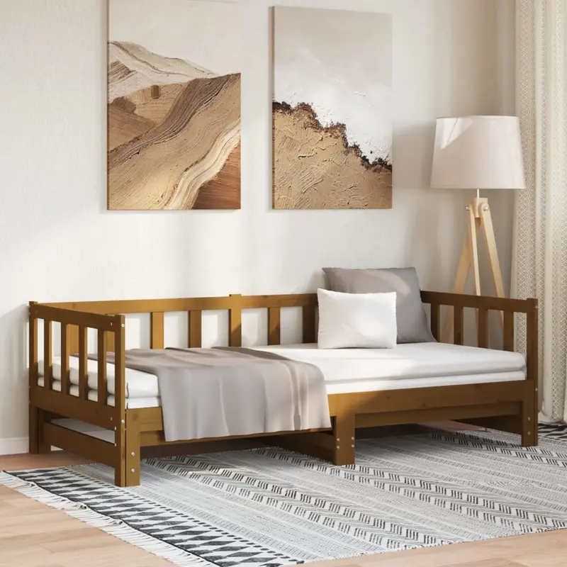 Sofá cama extraíble madera de pino marrón miel 2x(90x200) cm