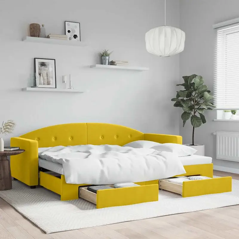 Sofá cama nido con cajones terciopelo amarillo 80x200 cm