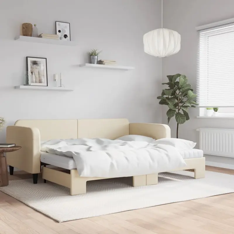 Sofá cama nido con colchón tela crema 90x200 cm