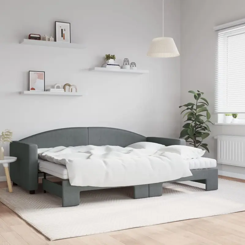 Sofá cama nido con colchón tela gris oscuro 80x200 cm