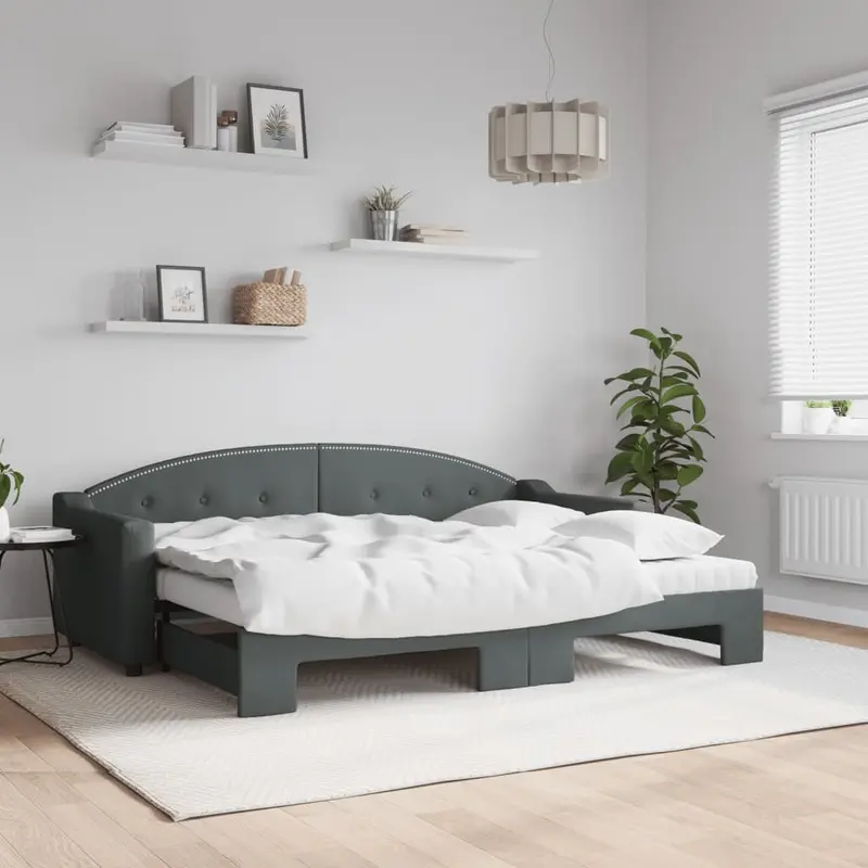 Sofá cama nido con colchón tela gris oscuro 80x200 cm