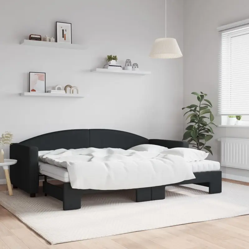 Sofá cama nido con colchón tela negro 80x200 cm