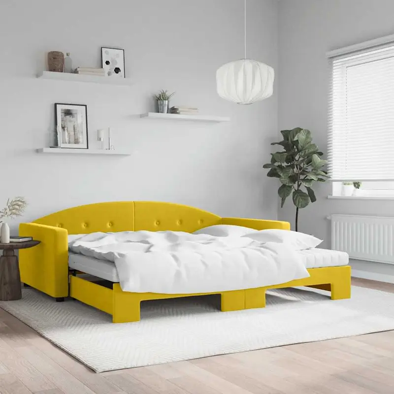Sofá cama nido con colchón terciopelo amarillo 100x200 cm