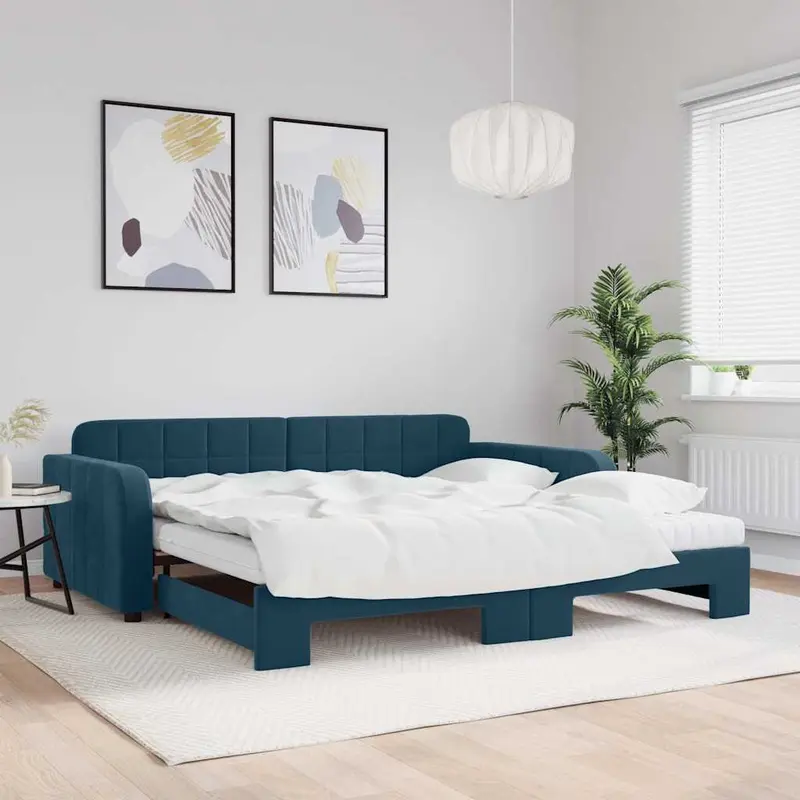 Sofá cama nido con colchón terciopelo azul 100x200 cm