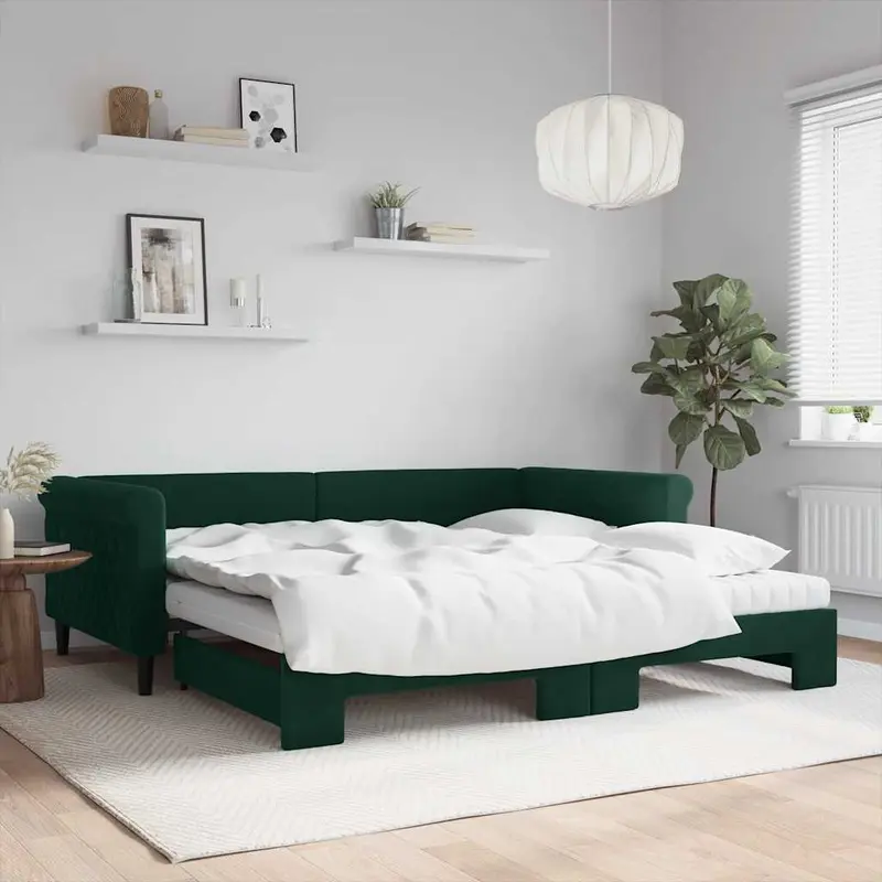 Sofá cama nido con colchón terciopelo verde oscuro 100x200 cm
