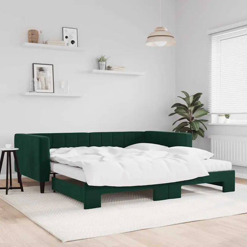 Sofá cama nido con colchón terciopelo verde oscuro 100x200 cm