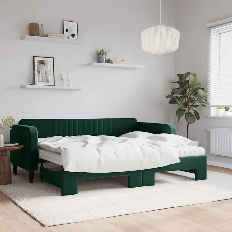 Sofá cama nido con colchón terciopelo verde oscuro 90x200 cm