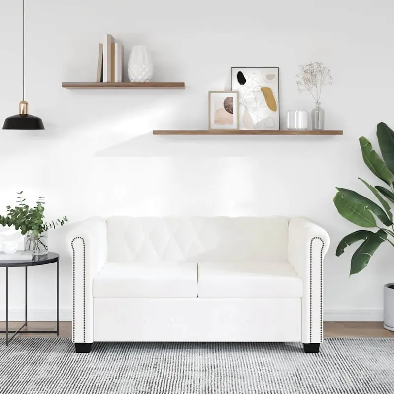 Sofá Chesterfield de 2 plazas cuero sintético blanco