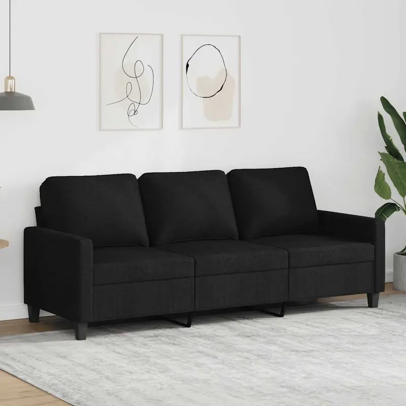 Sofá de 3 plazas de tela negro 180 cm