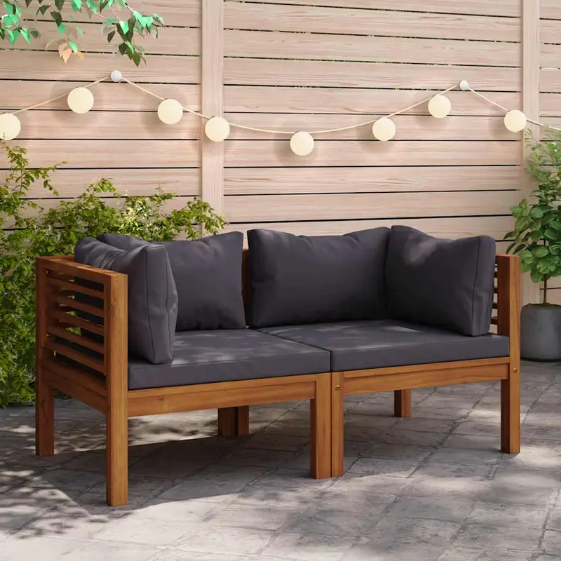 Sofá de esquina 2 uds madera maciza acacia cojines gris oscuro