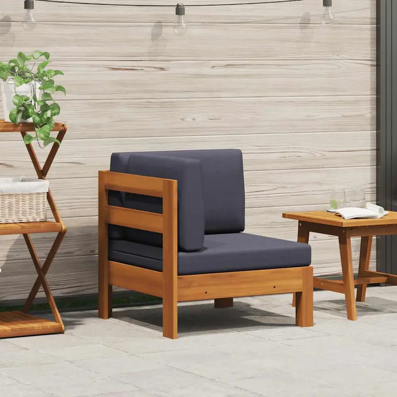 Sofá de esquina madera maciza de acacia con cojines gris oscuro