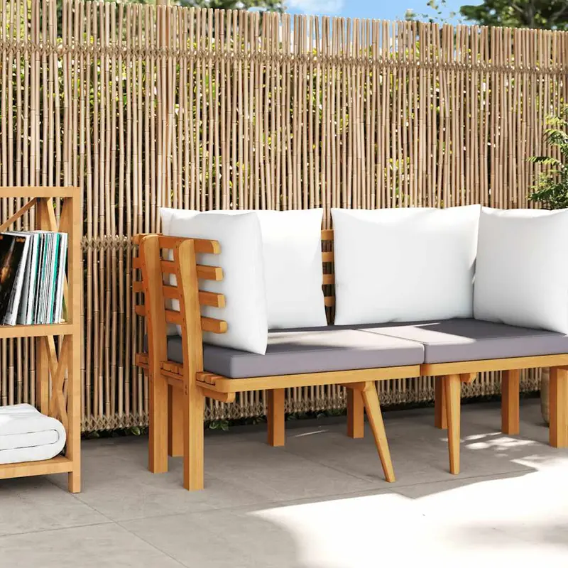 Sofá de esquina para jardín con cojines madera maciza de acacia