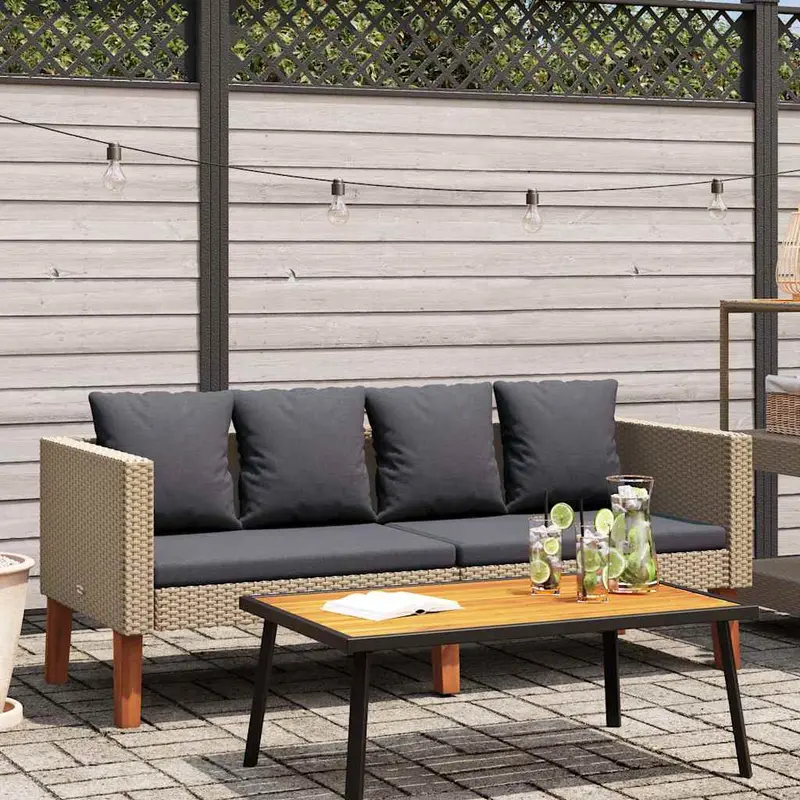 Sofá de jardín 2 plazas con cojines ratán sintético beige