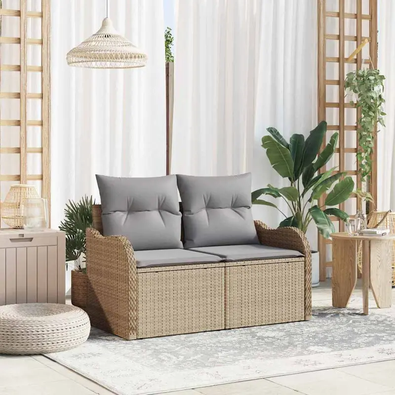 Sofá de jardín con cojín Beige 121 x 62 x 69 cm ratán sintético