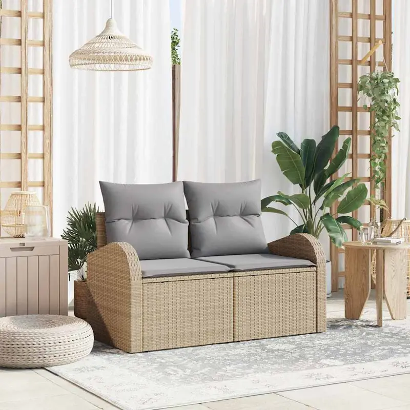 Sofá de jardín con cojín Beige 124 x 62 x 69cm ratán sintético
