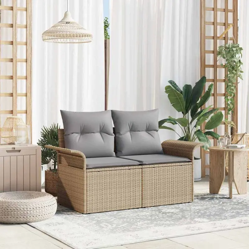 Sofá de jardín con cojín Beige 141 x 62 x 69 cm ratán sintético