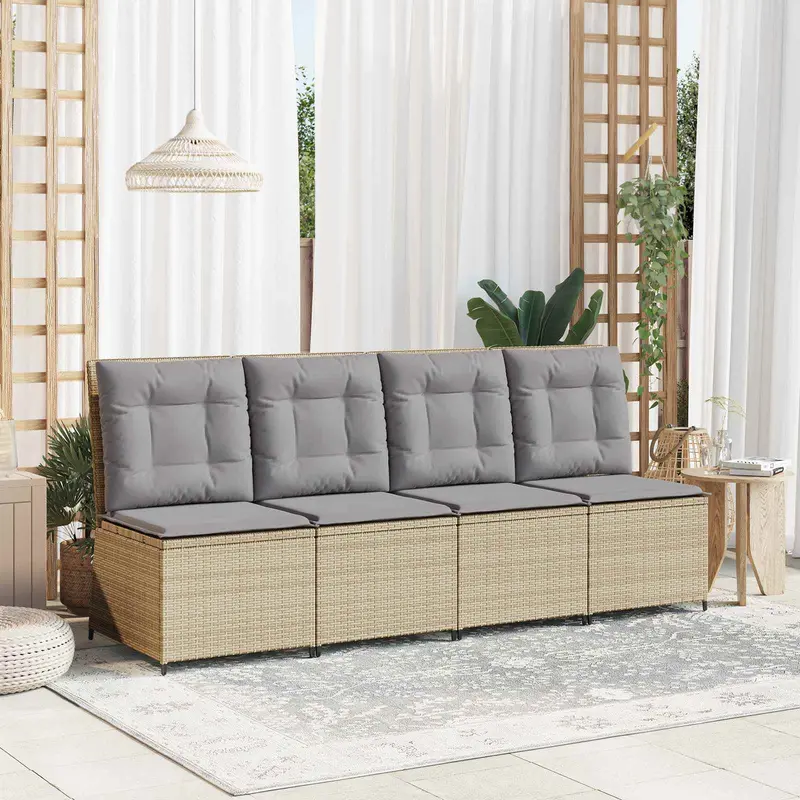 Sofá de jardín con cojín Beige y gris ratán sintético