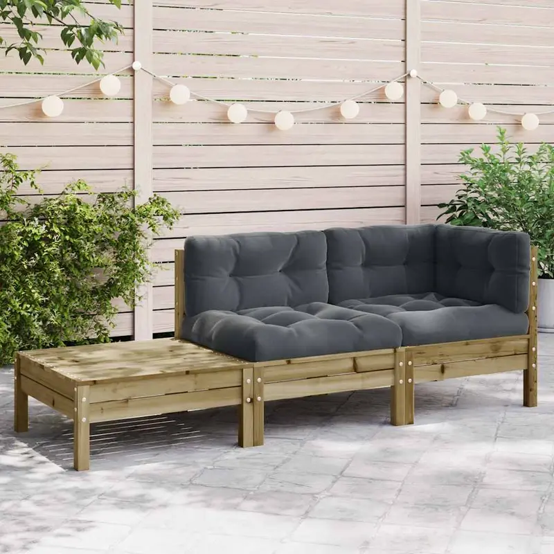Sofá de jardín con cojines reposapiés madera de pino impregnada